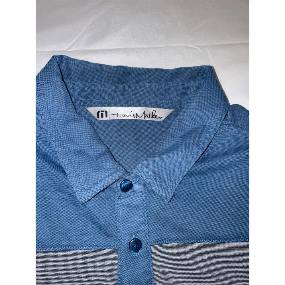 Travis Mathew Polo Shirt Men Sz Large Blue Anthem Country Golf Club Short Sleeve